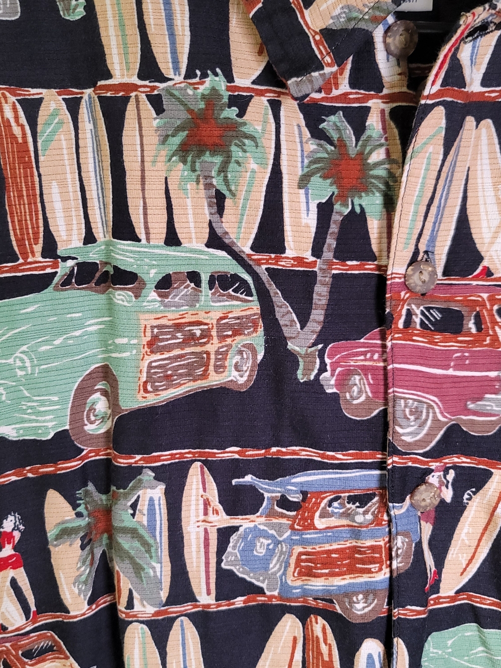 Rayon Blend Surfboard and Woody Wagon Hawaiian Shirt Retro 90s Men's Size XL - Picture 3 of 7